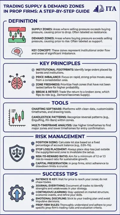 Infográfico - Master supply and demand zones for prop firm success Infográfico - Master supply and demand zones for prop firm success